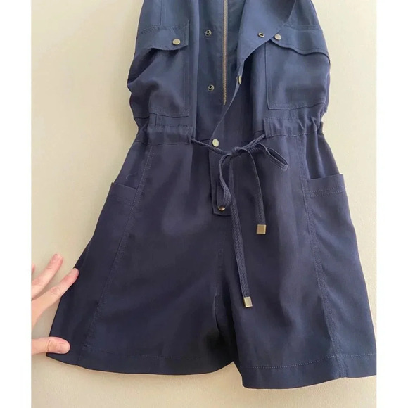 Elevenses Anthropologie Utility Racerback Shorts Romper Navy Blue Size Small - Picture 6 of 13